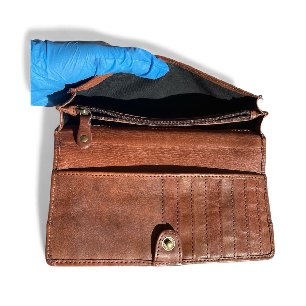 Brown Leather Clutch Wallet with Anchor Detail - Picture 10 of 14